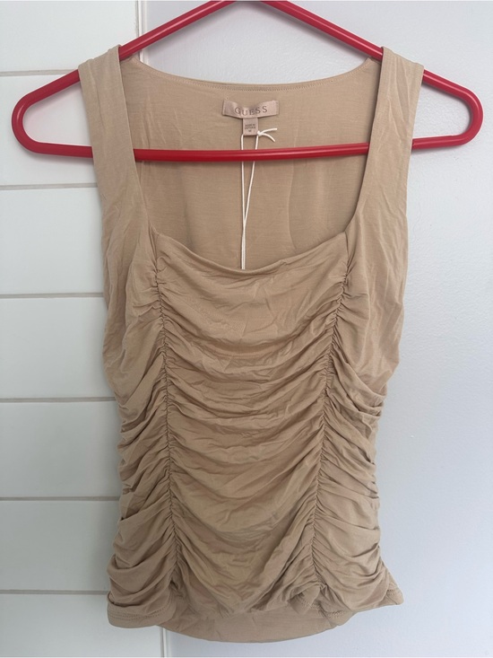 Guess Tops - Guess Pale Beige Ruched Tank Top